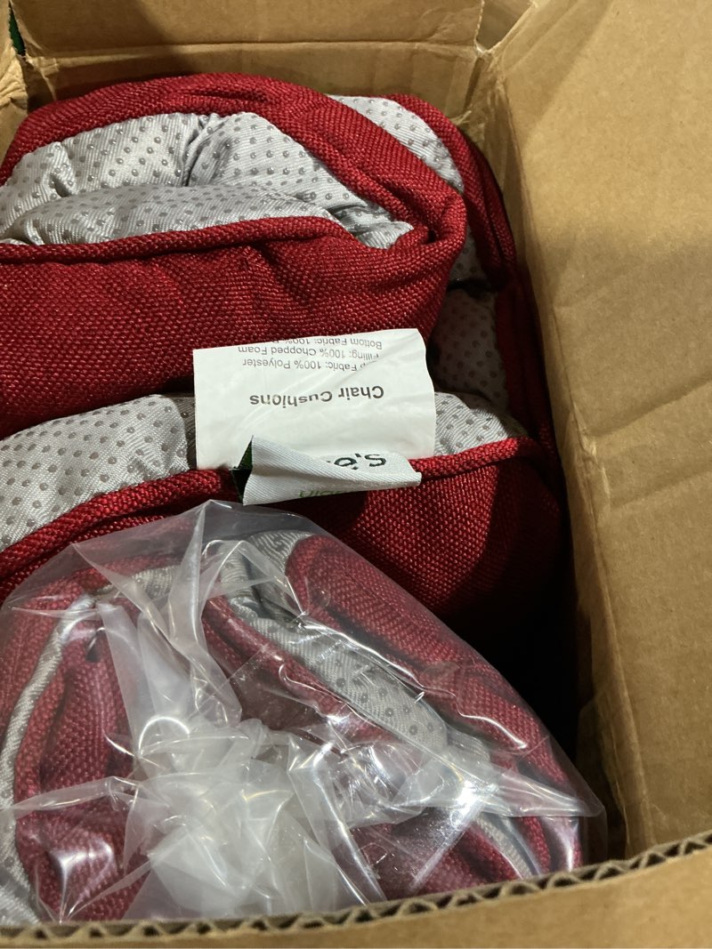 Condition photo showing Good Condition for love's cabin memory foam chair cushions set of 4, 15.5"x15.5"x3.5" indoor & outdoor seat pads for dining, kitchen, office, patio chairs - burgundy burgundy 15.5"x15.5"x3.5" (4 pack)