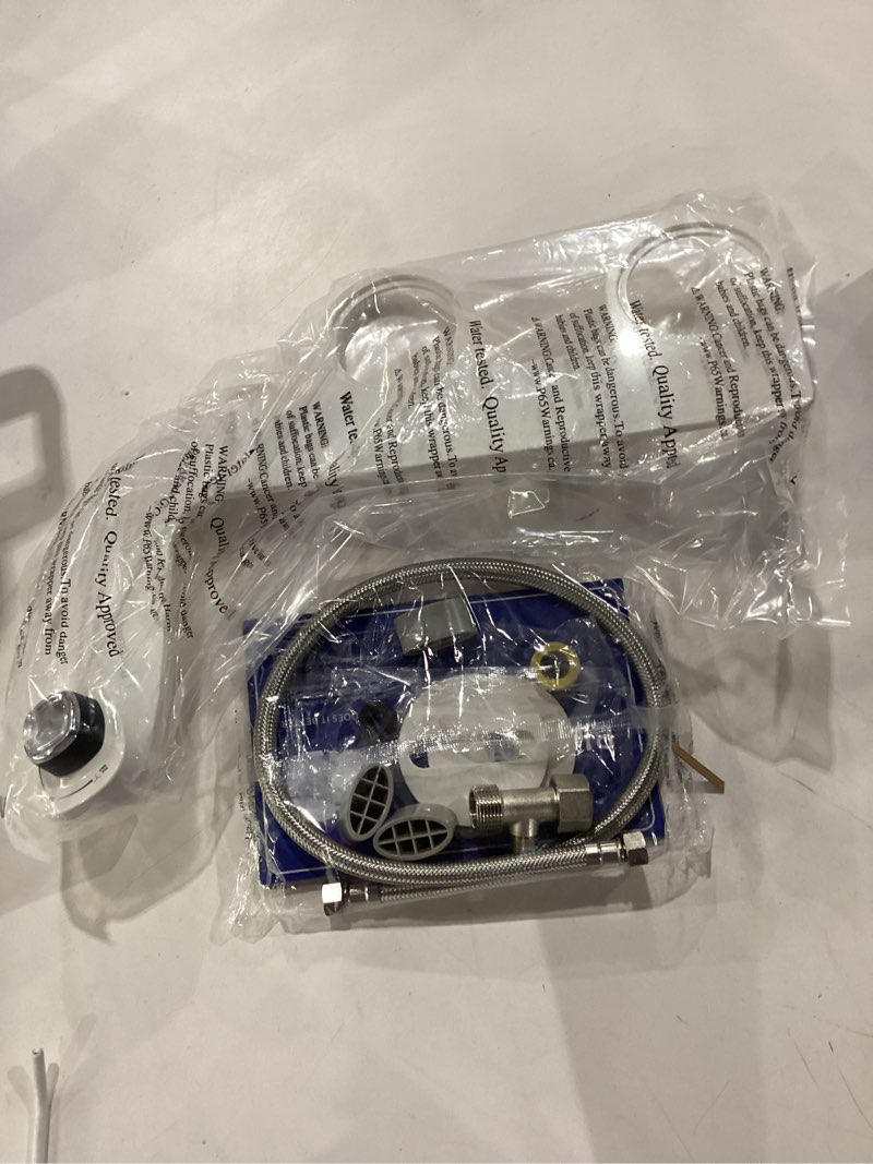 Condition photo showing As Is for *similar to stock* mayfair cassel bidet bundle, slow-close never loosen toilet seat with perfect fit, fresh water spray, non-electric, easy to install bidet, elongated, white elongated bidet & seat bundle