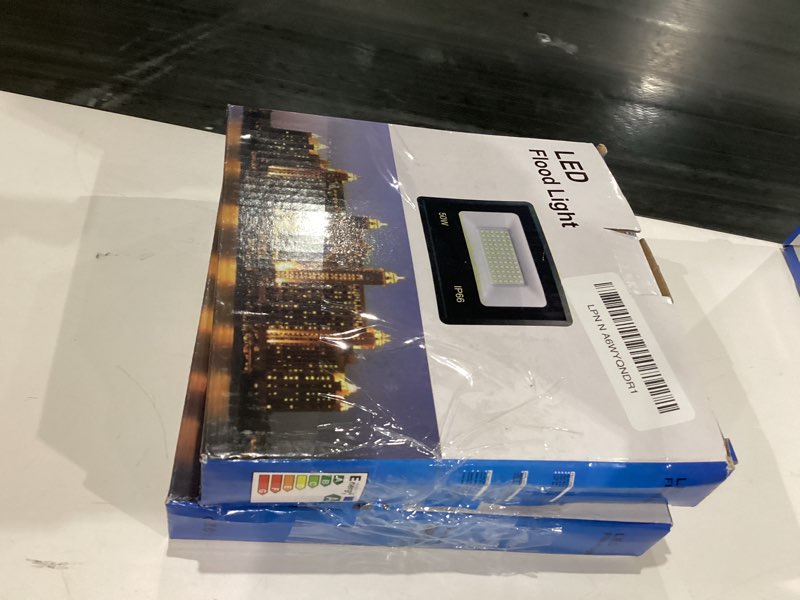 Condition photo showing As Is for XXBSAZ 50W LED Flood Lights Outdoor, Plug-in & Hardwired Security Lights, IP66 Waterproof 6500K Daylight for Porch, Shed & Small Outdoor Areas (2 Pack)