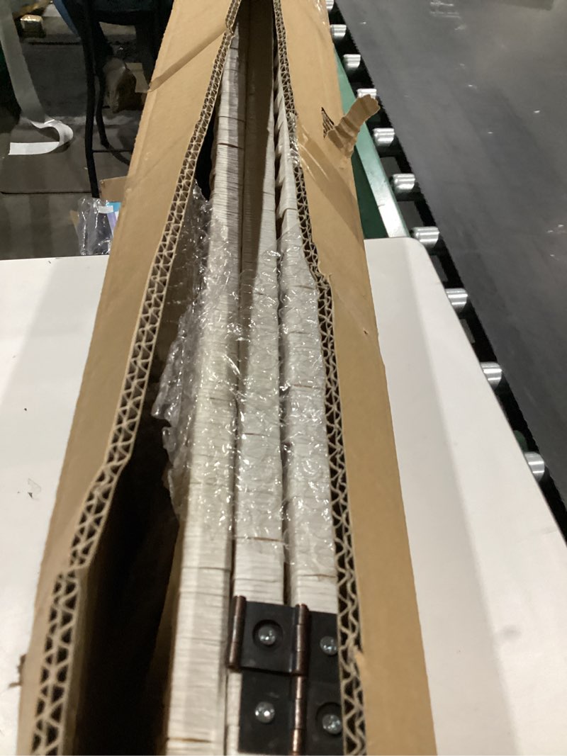 Condition photo showing Good Condition for Compact 3 Panel Short Room Divider, 47.2 Inch Tall Double-Sided Rattan Folding Screen for Home & Office,White White 3 Panel