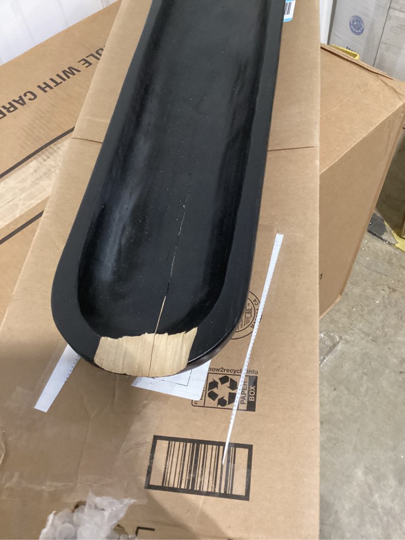 Condition photo showing As Is for Wooden Dough Bowls Decorative?Rustic Bread Long Bowls Decor Wood Tray, Hand Carved for Table Centerpiece Decor, Home Decor (30 * 6 * 2 inch Black) 30*6*2 Inch Black