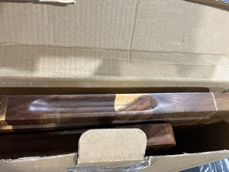 Condition photo showing As Is for Acacia Wood Cutting Board?Solid Wood Cutting Board for Kitchen with Holder with Deep Juice Grooves & Built-in Handles, Durable Wooden Chopping Board Set of 3 for Meat, Vegetables and Fruits