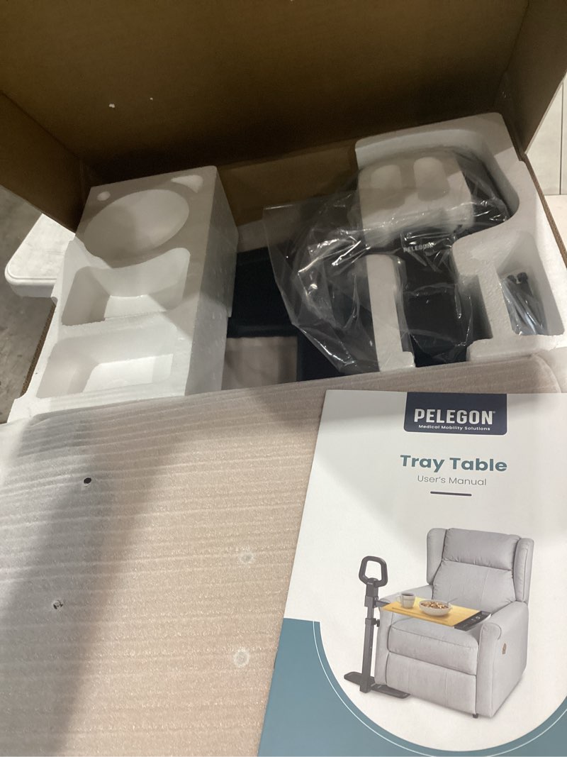 Condition photo showing Good Condition for pelegon tray table, 360° swivel table for recliner, adjustable height with x-large table for eating and laptop, tv trays for couches & chairs with ergonomic stand assist safety handle for elderly