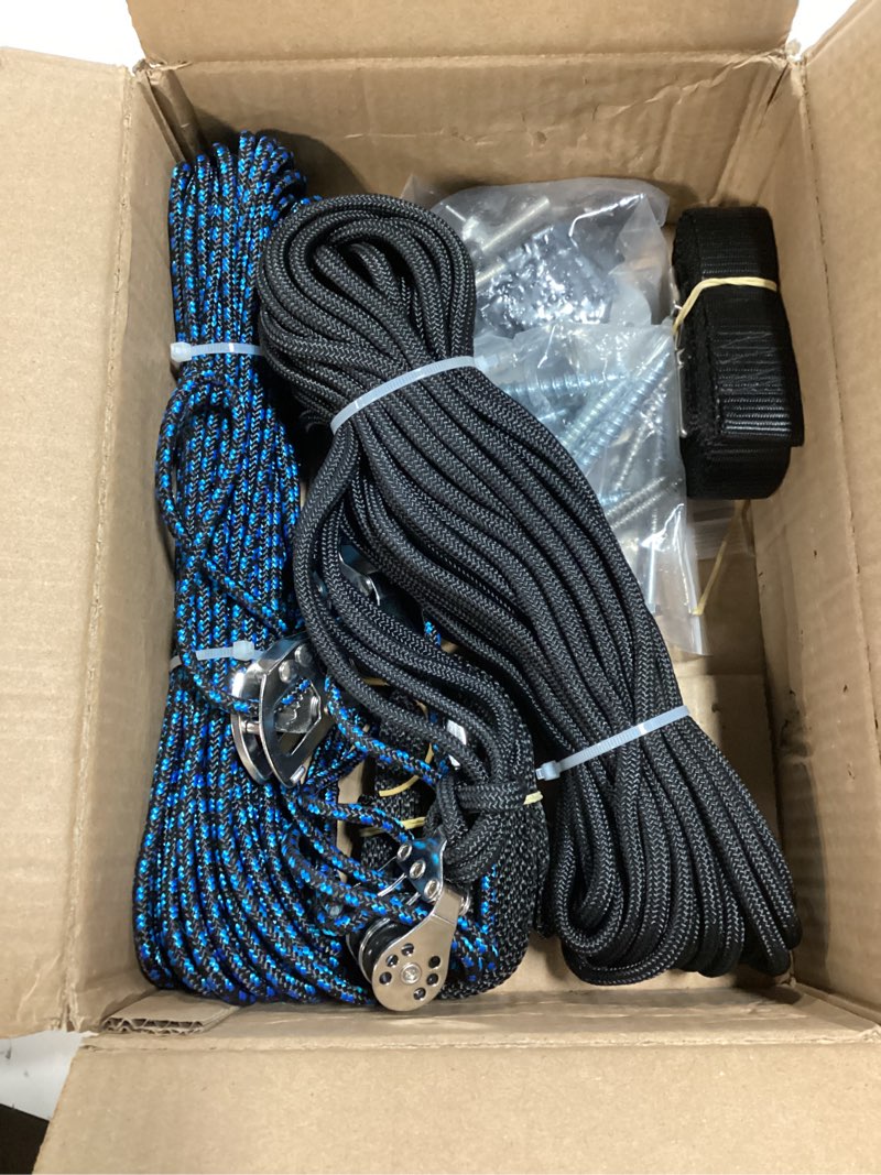 Condition photo showing As Is for hard top removal lift for jeep wrangler, top lift hoist for jeep jl jk and ford, supports 8-16 ft. ceiling, safe anti-drop system, effortless operation roof lift