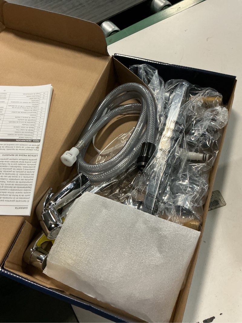 Condition photo showing As Is for  Project Source Dover Chrome Double Handle Kitchen Faucet (Deck Plate