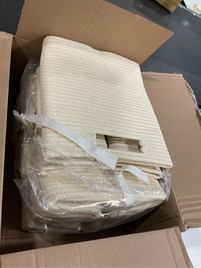 Condition photo showing Good Condition for ubbcare set of 4 storage cubes-13 x 13 x 13 in, cotton rope basket for shelves, toys, book, cube storage bin with handles, woven storage basket for organizing, beige 4pack-13 x 13 x 13 inch beige