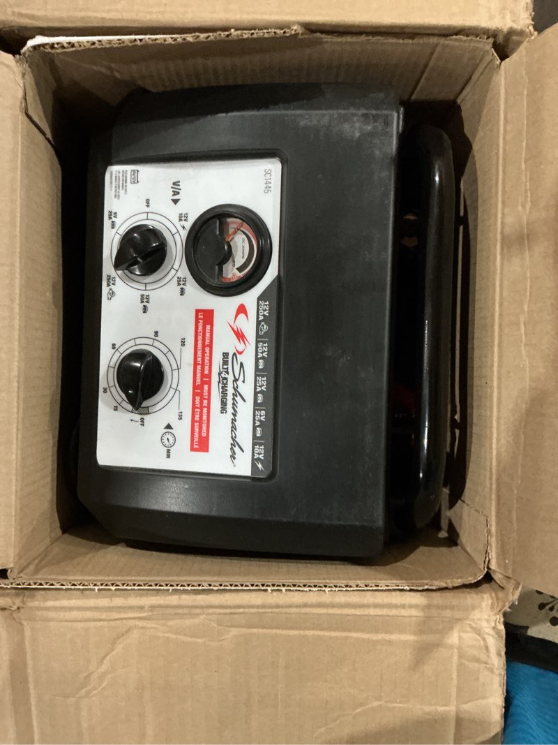 Condition photo showing As Is for Schumacher Electric Wheeled Manual 10A Car Battery Charger and 250A Engine Starter, 2-in-1 Solution, 50A Boost, for 6V/12V Power Sport, Automotive, and Marine Batteries, SC1445 250 Amp