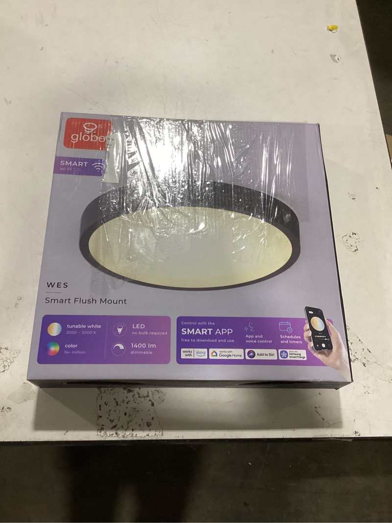 Condition photo showing Good Condition for Globe Electric Wes 13-in Matte Black Indoor Smart LED RGBW Flush Mount Light Plastic Shade