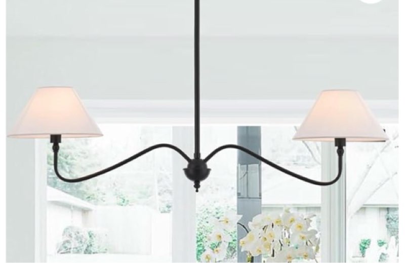 modern linear chandelier for kitchen island, 2-light linear light fixture with off-white fabric shade, rustic pendant light for dining room