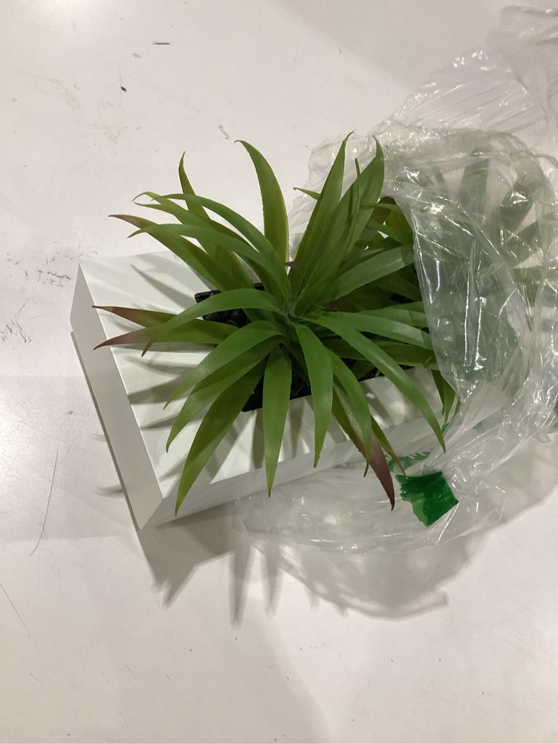 Condition photo showing Good Condition for mygift 10 inch artificial grass fake plants in white rectangular wood planter - faux plants indoor for tabletop centerpiece décor white 9.5 inch