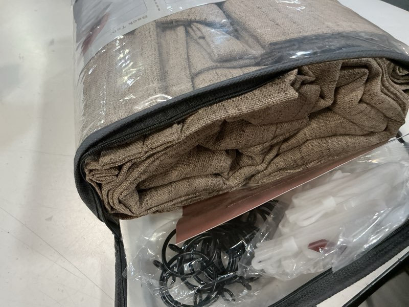 Condition photo showing Good Condition for Dark Flax Pinch Pleated Curtains 92 Inches Long 2 Panels Set for Sliding Glass Doors, Farmhouse Memory Trained Viral Linen Blend Semi Sheer Living Room Light Filtering Drapes 90-92 Inch Window Curtain Dark Flax 40"W x 92"L( Pack of 2)