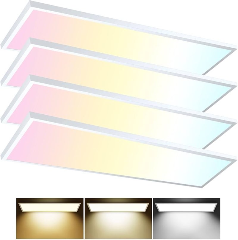 1x4 Led Flat Panel Light, 4-Pack Surface Mount Ceiling Light, 24W/30W/40W, 5200LM Smooth Triac Dimmi
