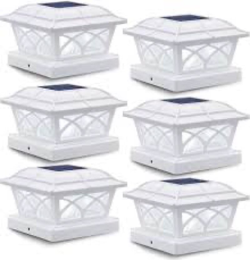 siedinlar solar post cap lights outdoor glass 2 color modes 8 leds for 4x4 5x5 6x6 posts fence deck patio decoration warm white & cool white lighting white (6 pack)