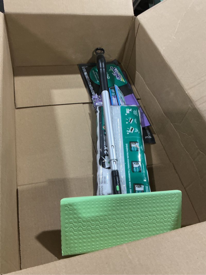 Condition photo showing Good Condition for Swiffer Sweep & Mop Deluxe 2-in-1 Multi-Surface Kit for Floor Cleaning, Includes 1 Sweeper Device, 5 Dry Sweeping + 6 Wet Mopping Heavy Duty Cloths, Black Deluxe Starter Kit