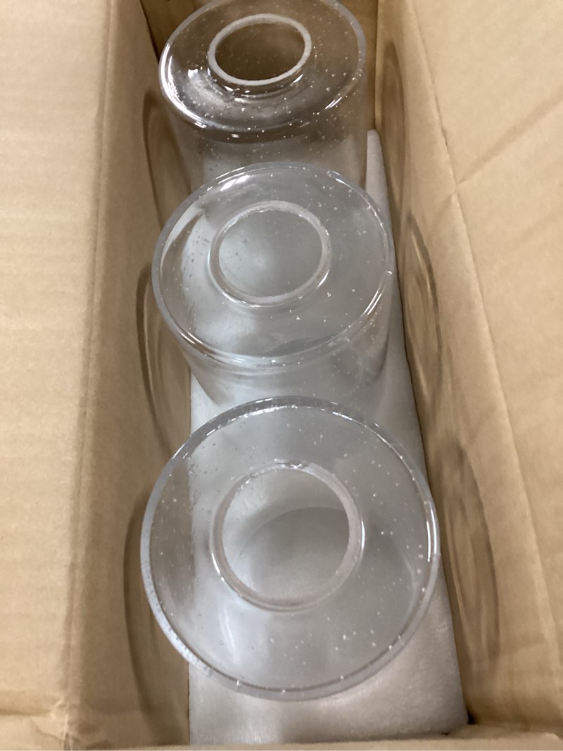 Condition photo showing New/Like New for 3 pack seeded glass lamp shade replacements, 5.9in height, 3.9in diameter, 1.7in fitter, cylinder bubble glass shade covers, seeded glass replacement for pendant lights chandeliers wall sconces