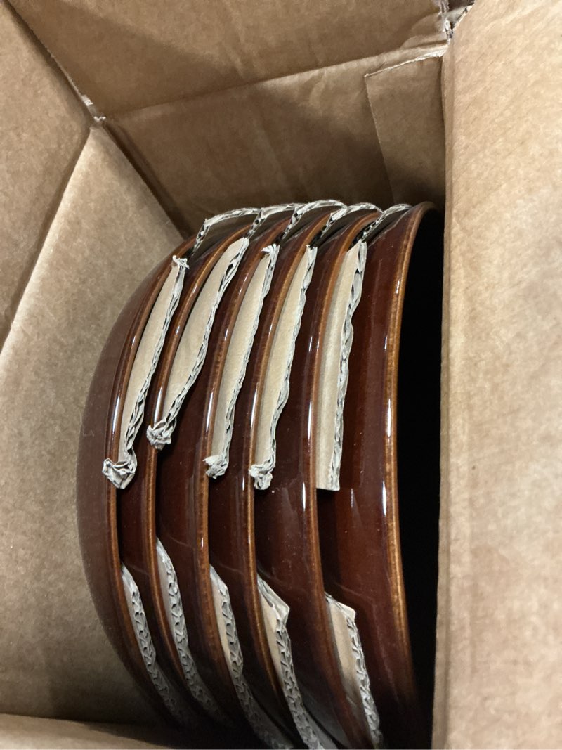 Condition photo showing Good Condition for pokini stoneware pasta bowls set of 6, 8.75 inch ceramic bowl set 32 oz, microwave & dishwasher safe bowl plates, large salad bowl for serving soup, pasta, noodle, dinner, brown green brown and green set of 6