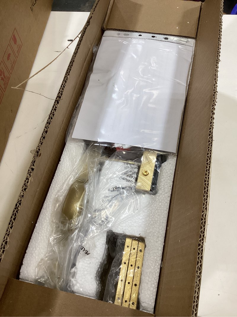 Condition photo showing As Is for wuzups 3-light bathroom light fixture over mirror morden vanity wall sconces light clear crystal drop for bedroom living room, e12 base, gold gold wall light
