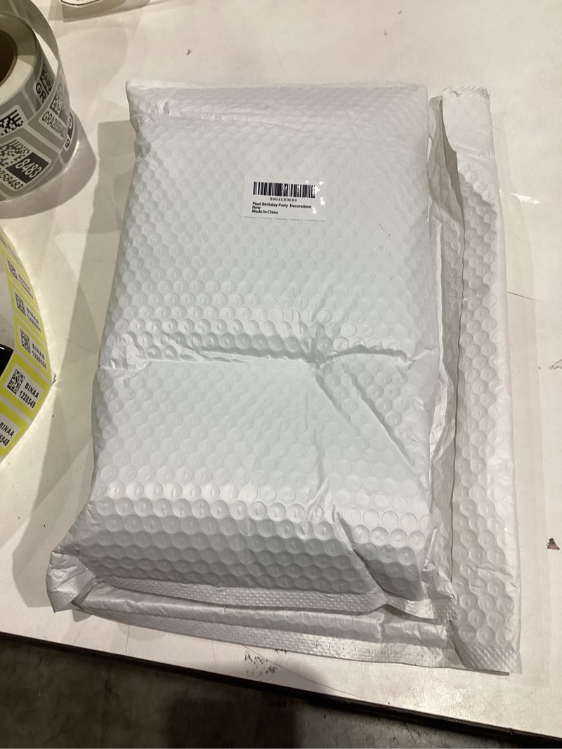 Condition photo showing New/Like New for Pixel Party Supplies Set for 16 Guests, Including Banners, Fringe Curtains, Plates, Cups, Tablecloth, and Napkins