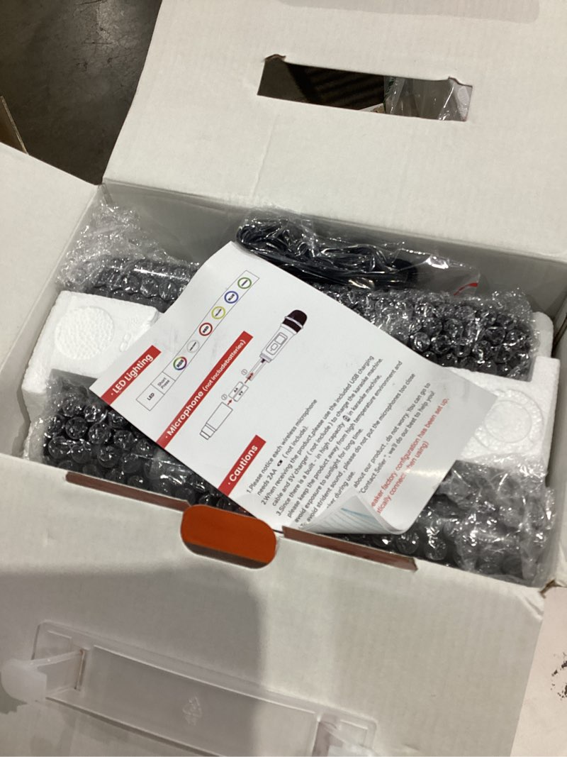 Condition photo showing New/Like New for Karaoke Machine, Portable Bluetooth Speaker with 2 Wireless Microphones for Adults & Kids with Lights, Karaoke Microphone with PA System Supports USB/TF/FM/AUX for Home Party Home System Packages Black