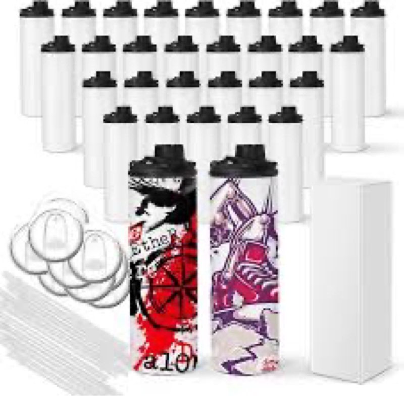 FECBK 30 Pack Sublimation Water Bottle Blanks 20 oz Sublimation Sports Water Bottle with Handle Stai