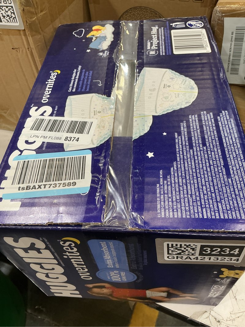 Condition photo showing New/Like New for huggies overnites size 3 overnight diapers (16-28 lbs), 66 ct, packaging may vary size 3 66