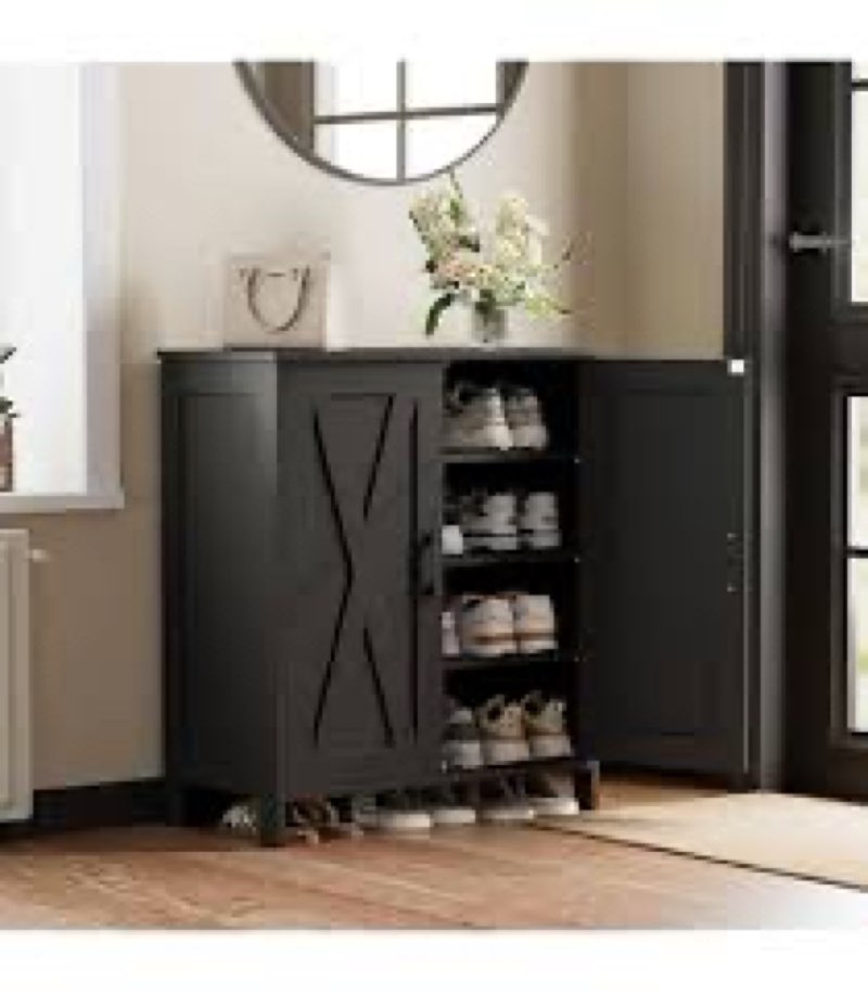 shoe storage cabinet, farmhouse shoe cabinet for entryway, 6-tier shoe organizer with doors and shelves, narrow hidden freestanding shoe rack cabinet for entrance, black shbk9501