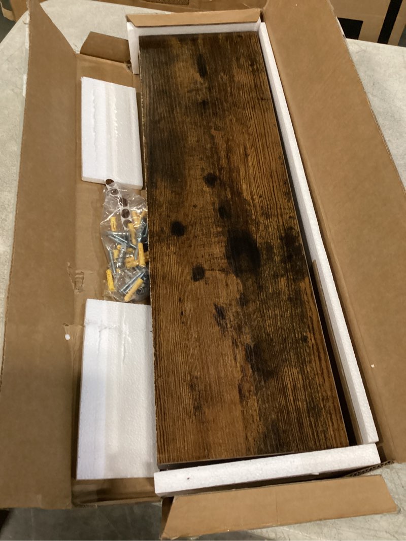 Condition photo showing New/Like New for bayka floating shelves set of 2, 22.5 inches farmhouse rustic wood wall mounted shelves for bathroom, bedroom, living room or kitchen, hanging shelf decor book with 22lbs capacity, rustic brown b. rustic brown - americana farmhouse style 22.5inches