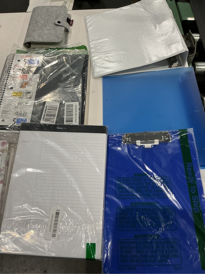 Condition photo showing As Is for assorted lot of office and school supplies (please see pictures taken (bidfta image) to determine items that will be received )
