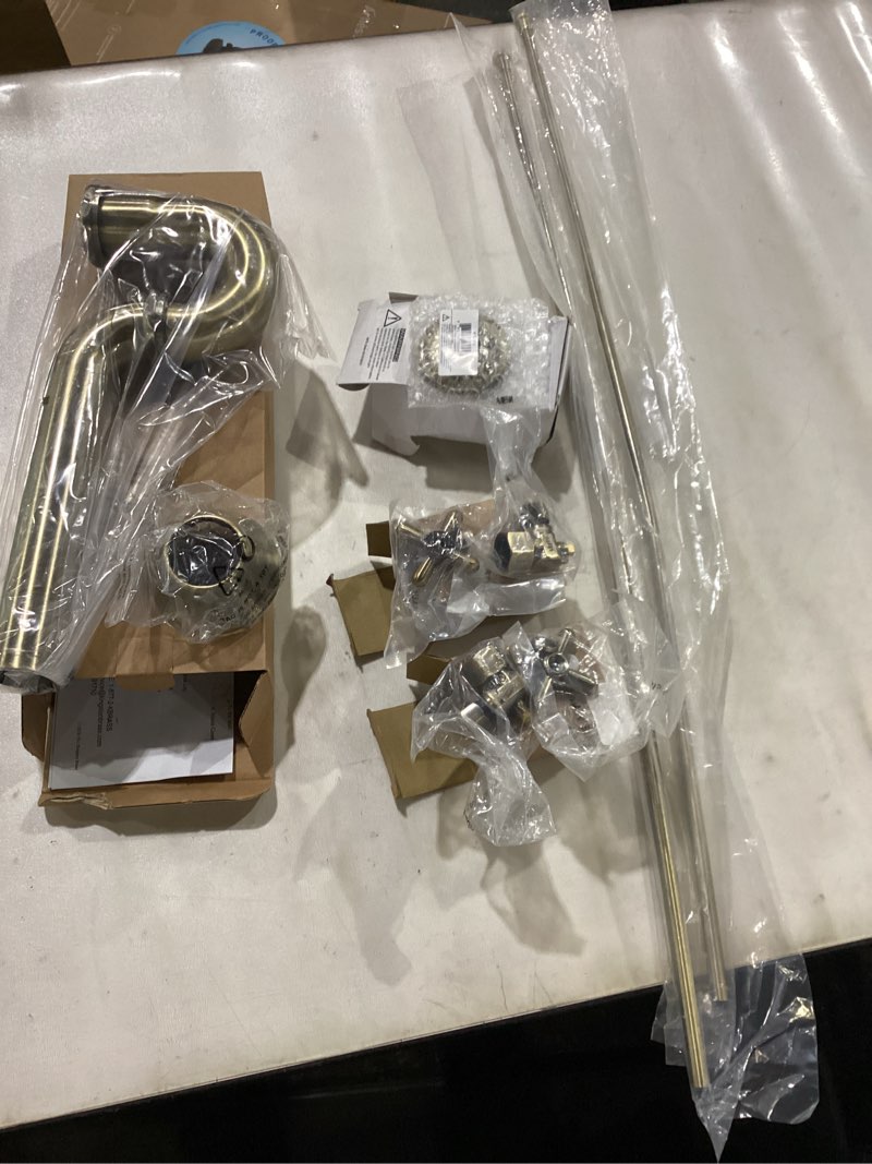 Condition photo showing New/Like New for Kingston Brass KPK203 Gourmet Scape Plumbing Supply Kit with 1-1/2" P-Trap - 1/2" IPS Inlet x 3/8" Comp Oulet, Antique Brass