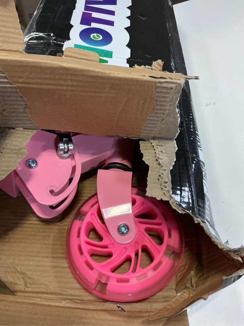 Condition photo showing Good Condition for kick scooter for 3+years old boys & girls lightweight, foldable, aluminum frame, and adjustable handlebars, rear brake, and flashing light up wheels pink