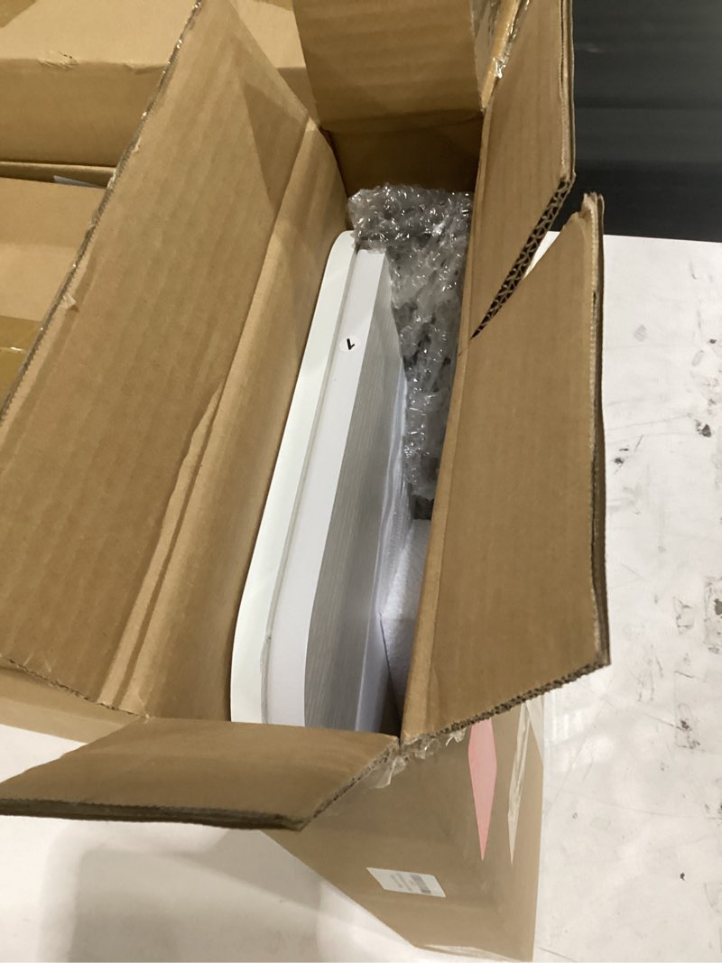 Condition photo showing New/Like New for adjustable side table tv tray, c shaped end table, small bedside table, mid century modern accent nightstand for living room, bedroom, corners and office (white) white oval