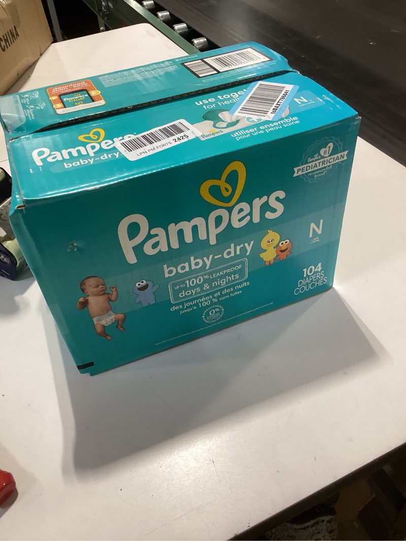 Condition photo showing New/Like New for Pampers Diapers - Baby Dry - Size 0, 104 Count, Absorbent Disposable Newbort Diaper (Packaging May Vary) Newborn 104