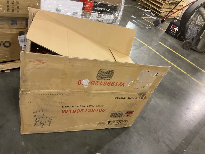 Condition photo showing Good Condition for Dining Table Set for 4, 5-Piece Dining Room Table Set with Rectangular Crystal Decoration Table & 4 Upholstered Backrest Chairs, Counter Height Kitchen Sets with MDF Tabletop, White White Rectangular 5-Piece