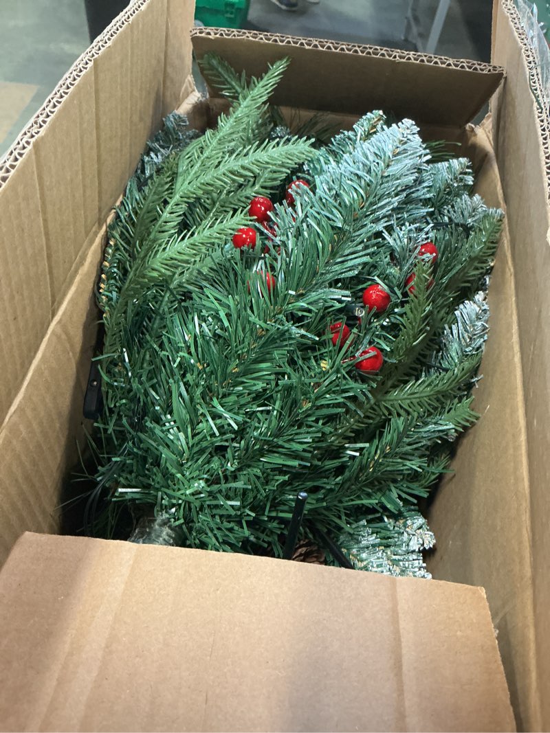 Condition photo showing As Is for 2 Pack Christmas Tree Urn Filler, Battery Operated with Timer, Pre-lit Warm White & Multi-Color Changing LED Lights, 21in Artificial Xmas Tree for Porch, Pathway, Yard, Outdoor Holiday Decorations