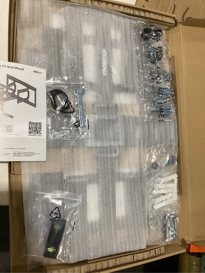 Condition photo showing New/Like New for monTEK 1.1" Ultra Slim TV Wall Mount for 37-75 Inch TVs, 132lbs Heavy Duty, 4X Weight Tested, Full Motion Articulating Bracket, Max VESA 400x400mm, Fits 16/18" Studs