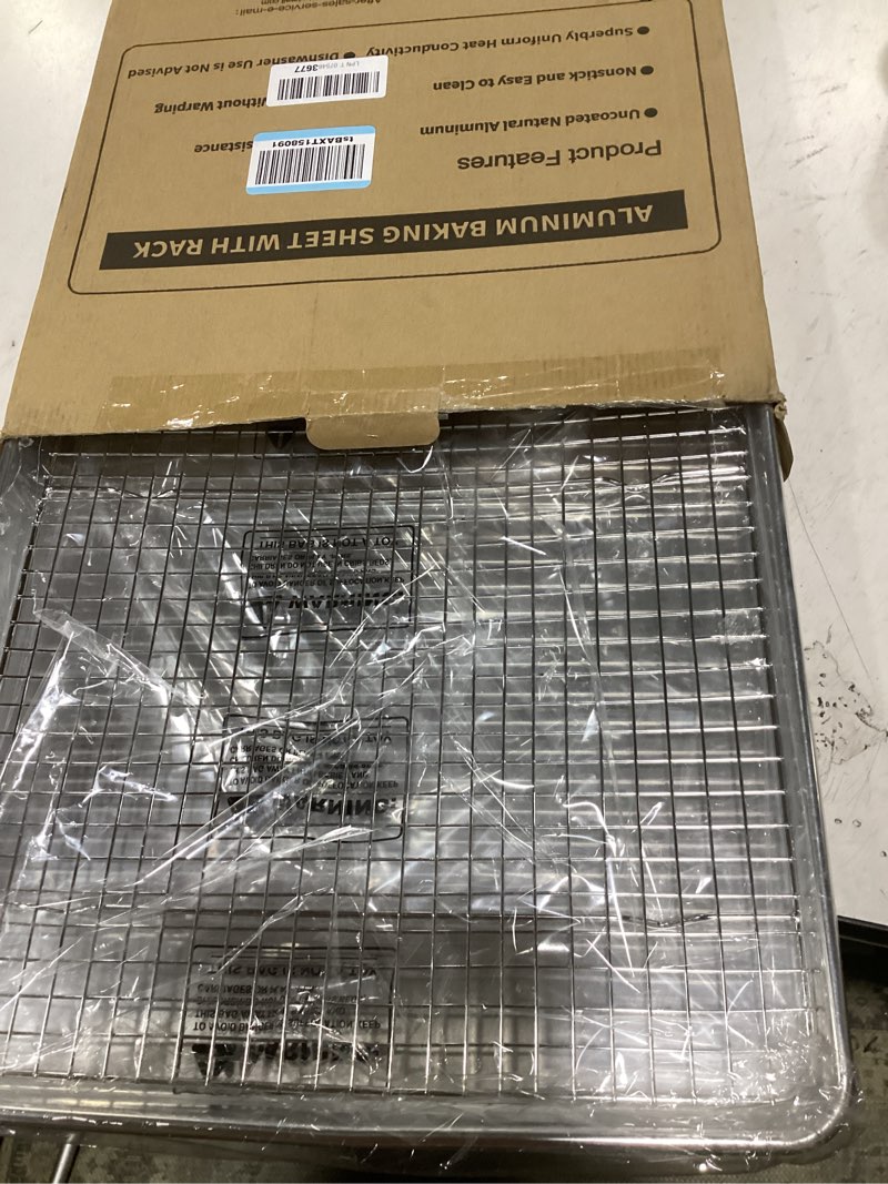 Condition photo showing Good Condition for 24 inch baking sheet pans with rack set, natural aluminum cookie sheet, extra large commercial quality baking sheet pan set, warp resistant nonstick thick cookie tray pans for baking, roasting