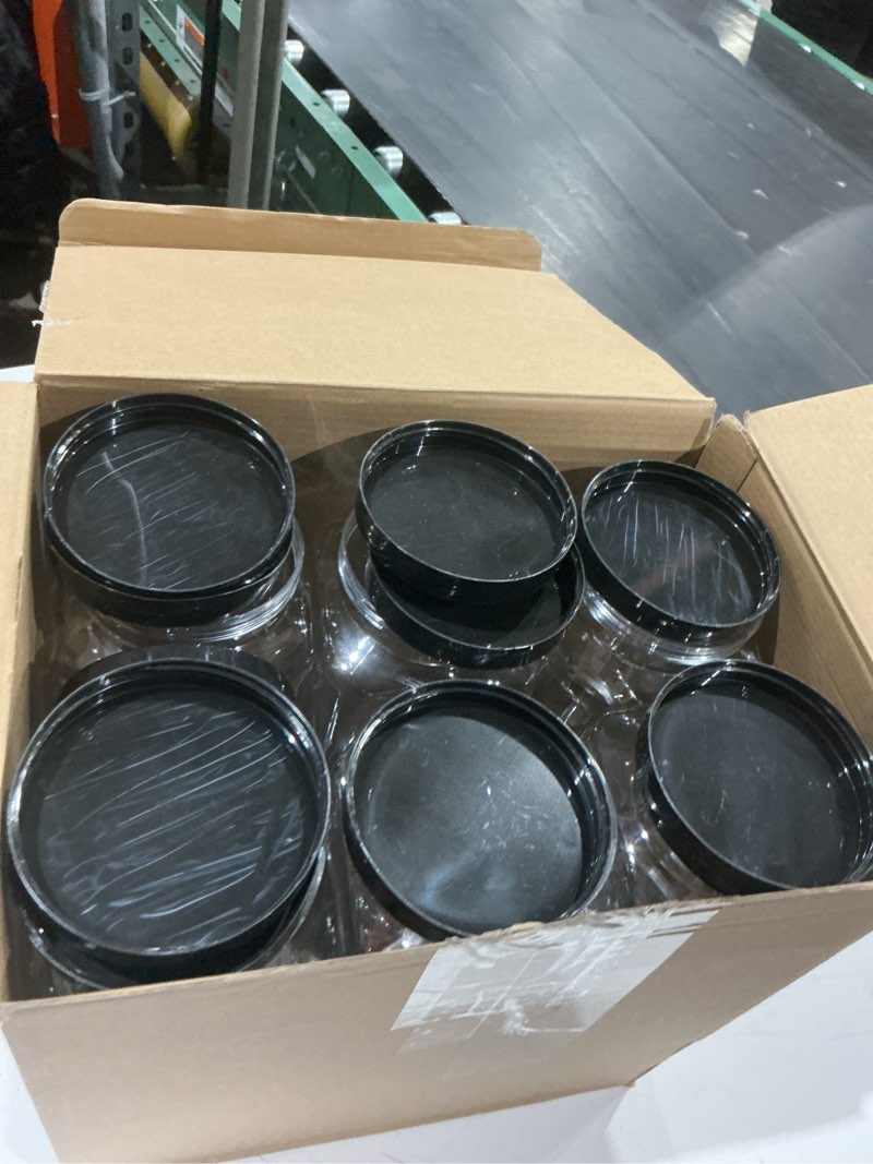 Condition photo showing Good Condition for gerrii 12 pack 32 oz plastic storage jars with lids bulk clear grip containers with wide mouth, wide mouth pantry dry food storage canisters jars for flour, rice, coffee, sugar, honey, black lids