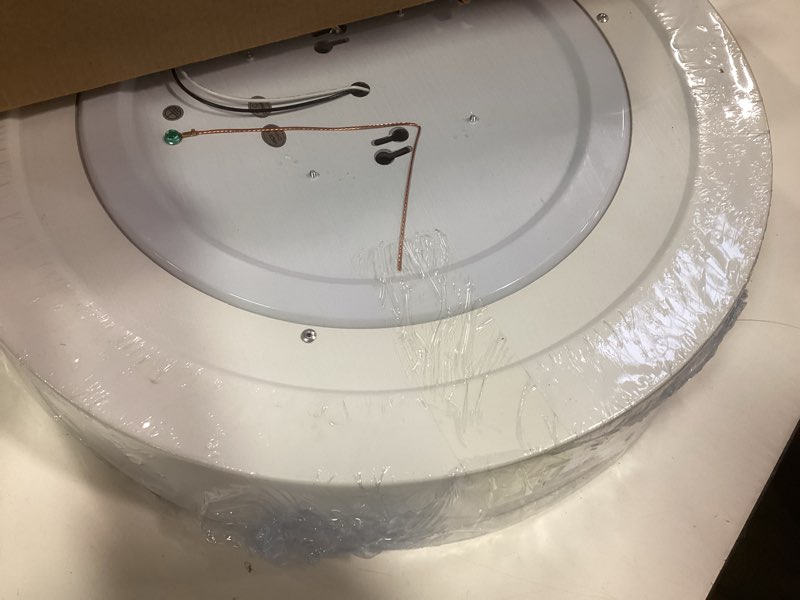 Condition photo showing Good Condition for Bargeni 16.5 inch Dimmable LED Flush Mount Ceiling Light, Matte White with Gold Inside, 3000K/Warm White/30W, Modern Light Fixture for Closet and Hallway Matte White 16.5 Inch-1 Pack