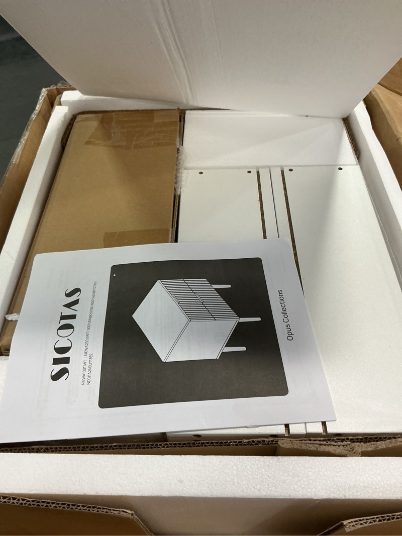 Condition photo showing Good Condition for SICOTAS White Night Stand, Fluted Glossy Nightstand with 2 Drawers, Wide Modern Storage Bedside Table for Bedroom, End Side Table with Golden Metal Legs and Handles (White, 1 Piece)