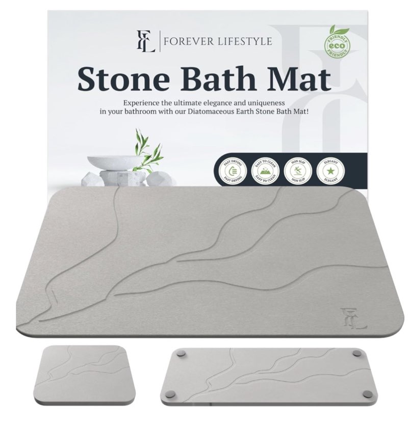 Forever Lifestyle Diatomaceous Earth Bath Mat for Bathroom, 24 x 15 Inch Ultra Absorbent Bath Mat,Fa