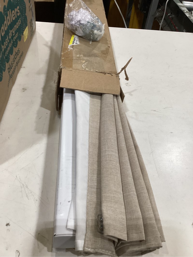 Condition photo showing As Is for chicology cordless roman shade, light filtering privacy liner, textured belgian flax fabric, true-to-size 31" w x 64" h, inside/outside/ceiling mount window treatment for living room bedroom belgian flax (privacy & light filtering) 31"w x 64"h