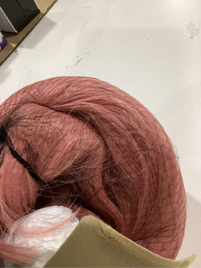 Condition photo showing Good Condition for Rugelyss Vintage Short Wavy Pink Wig with Bang Retro Bouffant Beehive Wigs fits 60s 70s 80s Costume or Halloween Party