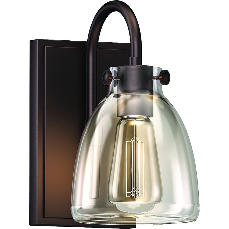 Volume Lighting V3311-79 1-Light Indoor Antique Bronze Vintage-Inspired Bath or Vanity Mini Wall Mount or Wall Sconce with Clear Glass Jar Bell Shade