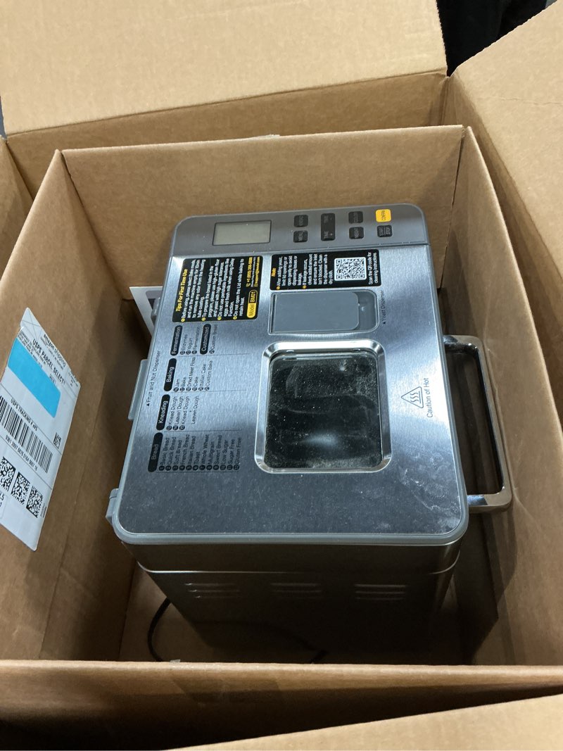 Condition photo showing As Is for 25-in-1 Bread Maker Machine with Automatic Dual Dispenser, 2LB Stainless Steel Breadmaker with Gluten-Free, Dough, Jam, Yogurt etc Settings, Silver