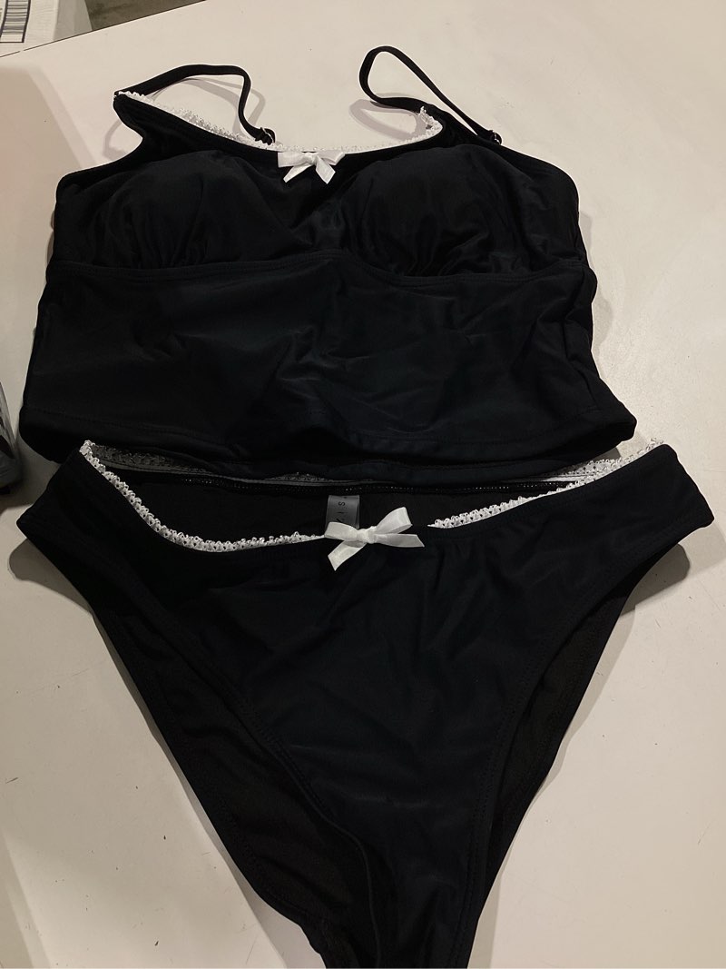 Condition photo showing Good Condition for zaful womens tankini swimsuits tummy control high cut bow decor bathing suits two piece bikini sets 0651_black small