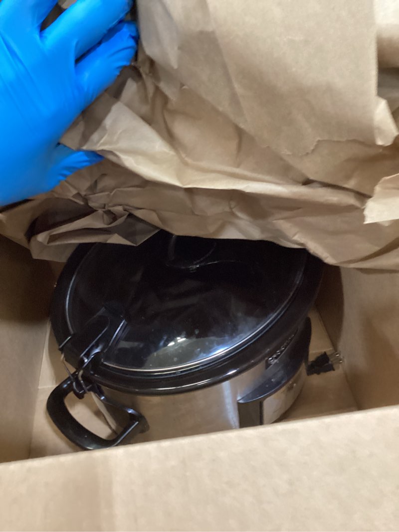 Condition photo showing As Is for 8-Quart Digital Programmable Slow Cooker with Timer - Small Kitchen Appliance for Family Dinners - Serves 10+ People - Heat Settings: Keep Warm, Low and High 8 Quarts Digital-BK-SS