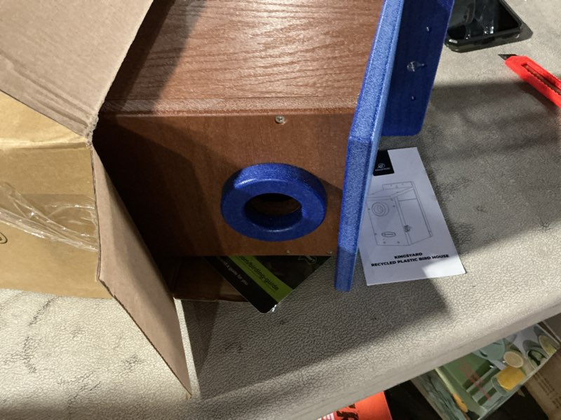 Condition photo showing Good Condition for Kingsyard Recycled Plastic Bird House for Outdoor - Durable Nesting Box with Clear View Panel & Predator Guard for Bluebird Wren Swallow Finch, Blue & Brown