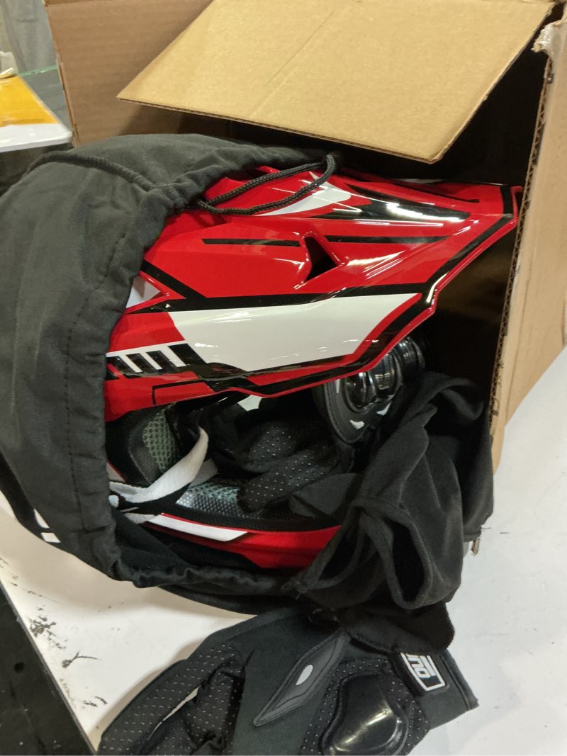 Condition photo showing Good Condition for oumurs dot adult atv dirt bike helmet with goggles gloves & mask adjustable sun visor motorcycle adult helmet off-road motocross downhill moped mx for unisex-adult-engine red, xl engine red x-large