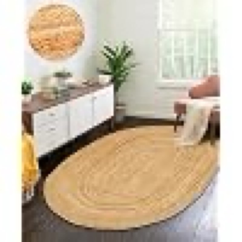 hand woven jute area rug - 4p2x 6' feet - oval area rugs 2x6feet | rustic beige reversible oval rugs for bedroom, kitchen, living room - vintage natural braided entry floor décor