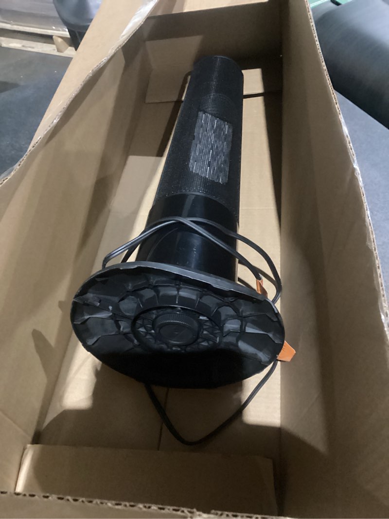 Condition photo showing As Is for 1500w 24. 61 in. black electric radiant ceramic space heater energy saving remote timer flame effect tip-over protection
